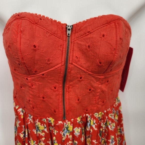 NWT Xhilaration Orange Eyelet with Floral Skirt Sleeveless Dress Women's M - Picture 2 of 7